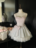 Shiny 17th A Line Spaghetti Straps Satin Sequin Beads Short Homecoming Dress,Summer Birthday Dress GG3722