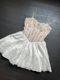 Cute 17th A Line Spaghetti Straps Satin Lace Short Homecoming Dress,Summer Birthday Dress GG3740