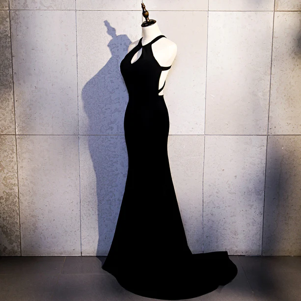 Sexy Black Mermaid Halter Satin Long Prom Dress,Evening Dress GG379