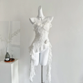 Sweet A Line Spaghetti Straps White Satin Chiffon Flower Ruffles Short Homecoming Dress,Summer 18th Birthday Dress GG3811