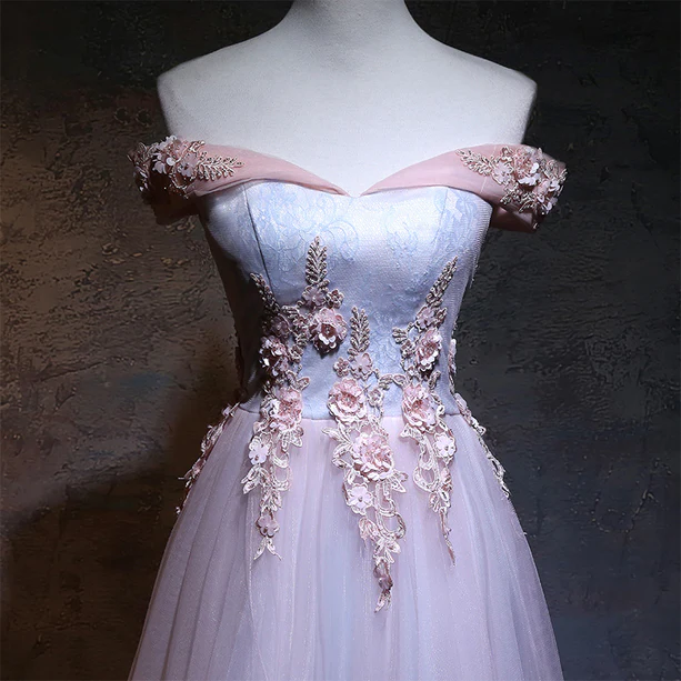 Gorgeous A Line Off The Shoulder Applique Long Prom Dress,Evening Dress GG384