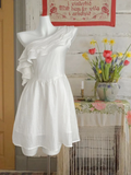 Simple A Line One Shoulder White Satin Short Homecoming Dress,Summer 17th Birthday Dress GG3861