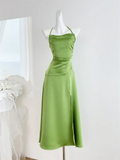 Simple Mermaid Halter Satin Slit Long Prom Dress,Party Dress,Evening Dress GG3873
