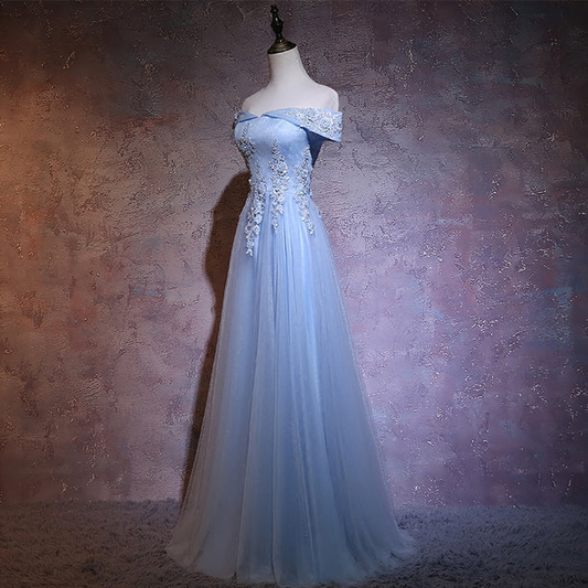 Gorgeous A Line Off The Shoulder Tulle Applique Long Prom Dress,Evening Dress GG387