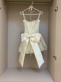Sweet A Line Spaghetti Straps Lace Beads With Bow Short Homecoming Dress,Summer 18th Birthday Dress GG3902