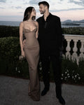 Sexy Mermaid Spaghetti Straps Brown Satin Long Prom Dress,Party Dress,Evening Dress GG3960