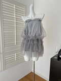 Chic A Line Strapless Gray Satin Tulle Short Homecoming Dress,Summer 18th Birthday Dress GG3981