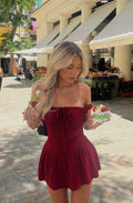 Classy Burgundy A Line Off The Shoulder Satin Short Homecoming Dress,Summer 19th Birthday Dress GG4001