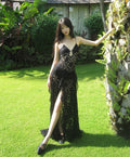 Sexy Mermaid Spaghetti Straps Black Lace Slit Long Prom Dress,Party Dress,Formal Evening Dress GG4020