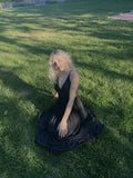 Classy A Line Spaghetti Straps V Neck Black Satin Long Prom Dress,Party Dress,Formal Evening Dress GG4028