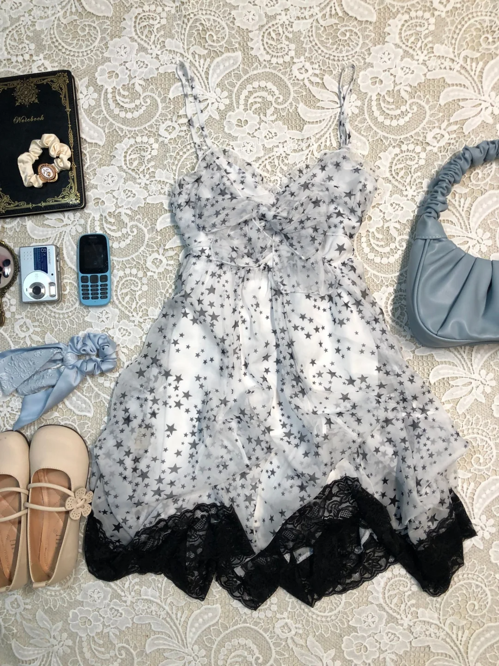 Cute A Line Spaghetti Straps Chiffon Lace Printed Stars Short Homecoming Dress,Summer 16th Birthday Dress GG4065