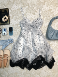 Cute A Line Spaghetti Straps Chiffon Lace Printed Stars Short Homecoming Dress,Summer 16th Birthday Dress GG4065