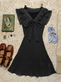 Chic A Line V Neck Black Satin Chiffon Pleated Bow Short Homecoming Dress,Summer 17th Birthday Dress GG4072