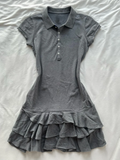 Gray A Line PoLo Neck Satin Short Sleeves Short Homecoming Dress,Summer 18th Birthday Dress GG4077