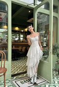 Pretty White A Line Spaghetti Straps Satin Lace Long Prom Dress,Party Dress,Formal Evening Dress GG4094