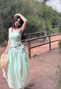 Vintage A Line Strapless Satin Long Prom Dress,Party Dress,Formal Evening Dress GG4095