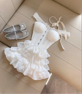 White A Line Off The Shoulder Satin Chiffon Tiered Short Homecoming Dress,Summer 17th Birthday Dress GG4115