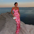 Pretty Mermaid Spaghetti Straps Satin Printed Backless Long Prom Dress,Party Dress,Formal Evening Dress GG4130