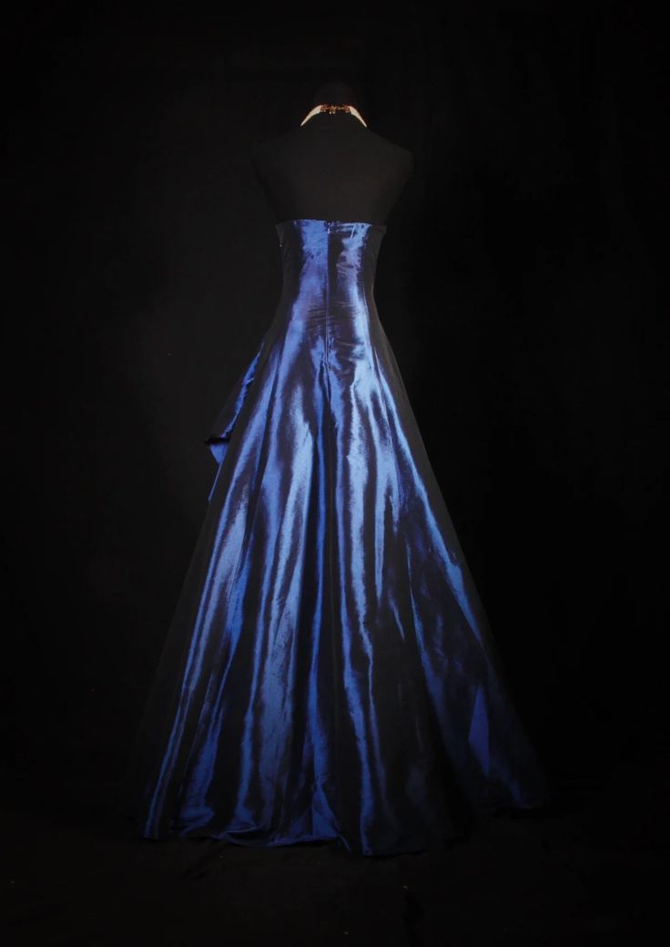 Navy A Line Strapless Satin Pleated Beads Long Prom Dress,Party Dress,Formal Evening Dress GG4136