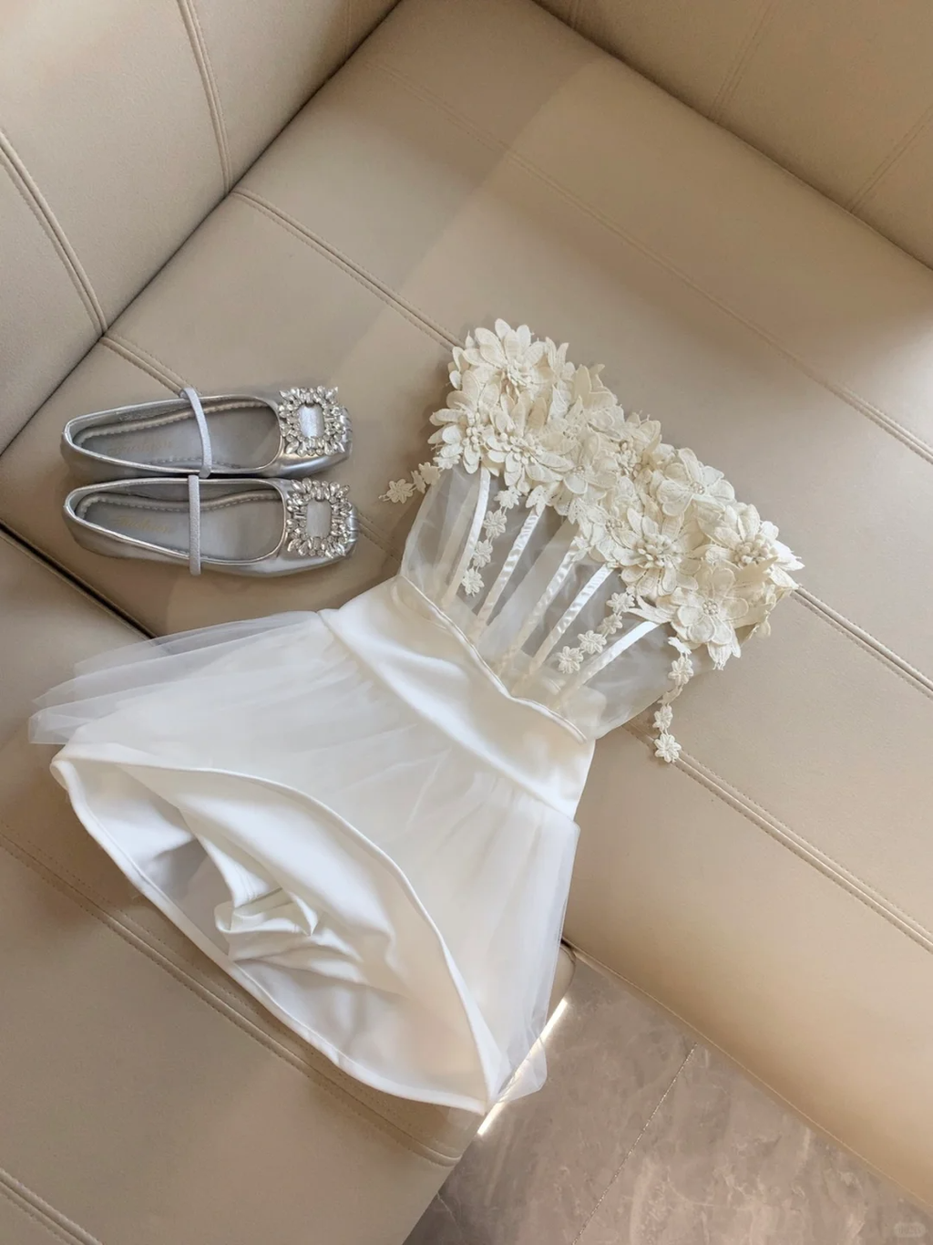 Chic A Line Strapless Satin Tulle Applique Short Homecoming Dress,Summer 19th Birthday Dress GG4169