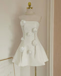 Pretty A Line Strapless Satin With Flowers Short Homecoming Dress,Summer 17th Birthday Dress GG4197