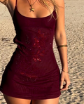 Sexy Mermaid Spaghetti Straps Burgundy Satin Beads Short Homecoming Dress,Summer 21th Birthday Dress GG4206