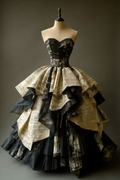 Vintage Ball Gown Strapless Satin Printed Long Prom Dress,Party Dress,Formal Evening Dress GG4216