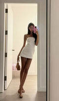 Classy Mermaid Strapless Satin Short Homecoming Dress,Summer 18th Birthday Dress GG4230