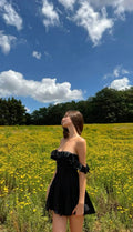Black A Line Off The Shoulder Satin Short Homecoming Dress,Summer 18th Birthday Dress GG4254