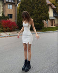 Sheath Mermaid White Spaghetti Straps Satin Short Homecoming Dress,Summer 20th Birthday Dress GG4306