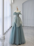 Gorgeous A Line Strapless Beaded Tulle Long Prom Dress, Evening Dress GG436