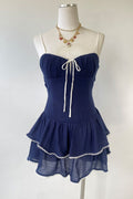 Simple A Line Spaghetti Straps Navy Satin Backless Short Homecoming Dress,Summer 18th Birthday Dress GG4492