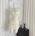 Ivory A Line Halter Satin Lace Short Homecoming Dress,Summer 18th Birthday Dress GG4494
