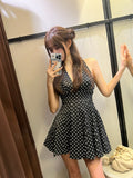 Pretty A Line Halter Satin Polka Dots Short Homecoming Dress,Summer 18th Birthday Dress GG4529