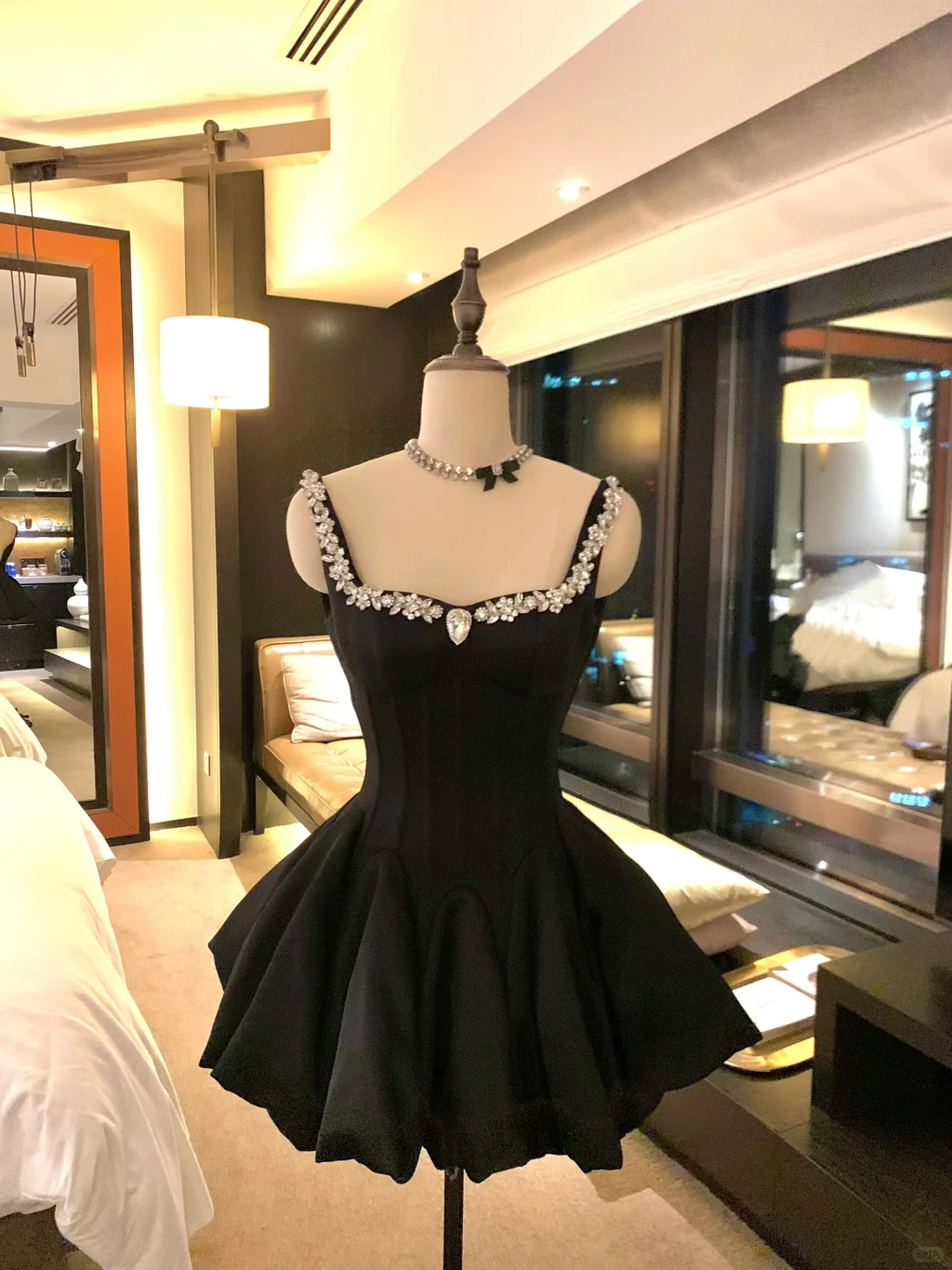 Sweet 16th Black A Line Square Satin Beads Short Homecoming Dress,Summer Birthday Dress GG4570