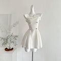 Modest A Line Strapless Satin Short Homecoming Dress,Vacation Dress,Summer 20th Birthday Dress GG4611