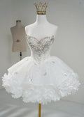 Gorgeous Ball Gown Strapless Satin Beads Sequin Short Homecoming Dress,Vacation Dress,Summer 20th Birthday Dress GG4614