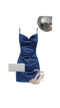 Navy Mermaid Spaghetti Straps Satin Short Homecoming Dress,Vacation Dress,Summer 19th Birthday Dress GG4634