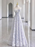 Elegant A Line Halter Light Violet Off The Shoulder Daisy Long Prom Dress, Evening Dress GG464
