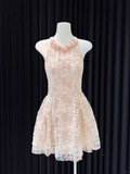 Cute A Line Halter Lace Floral Short Homecoming Dress,Vacation Dress,Summer 16th Birthday Dress GG4642