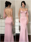 Charming Mermaid Spaghetti Straps Satin Backless Long Prom Dress,Party Dress,Formal Evening Dress GG4668