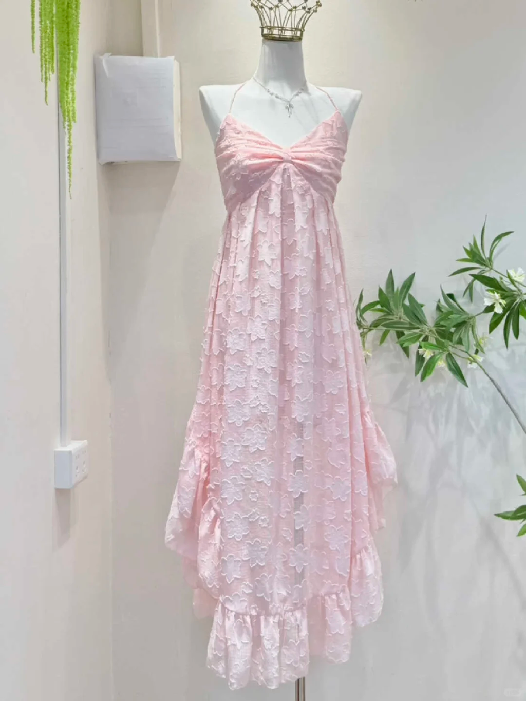 Pretty A Line Halter Pink Lace Long Prom Dress,Party Dress,Formal Evening Dress GG4671