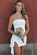 Modest Mermaid Strapless Satin Short Homecoming Dress,Vacation Dress,Summer 19th Birthday Dress GG4695