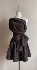 Chic A Line One Shoulder Satin Lace Short Homecoming Dress,Vacation Dress,Summer 17th Birthday Dress GG4708