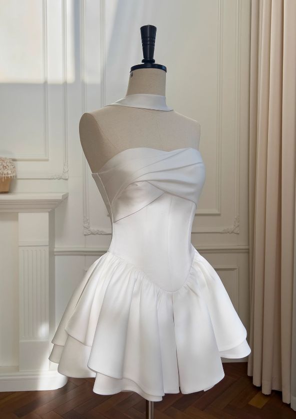 Pretty A Line Strapless Satin Short Homecoming Dress,Vacation Dress,Summer 17th Birthday Dress GG4727