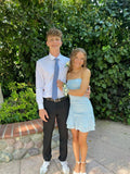 Bodycon Mermaid Strapless Pale Blue Satin Short Homecoming Dress,Vacation Dress,Summer 17th Birthday Dress GG4732
