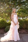 Unique Mermaid Sweetheart Light Pink Satin Tulle Flower Long Prom Dress,Wedding Dress,Formal Evening Dress GG4763