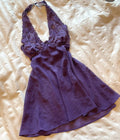 Chic Dark Purple A Line Halter Chiffon Lace Short Homecoming Dress,Vacation Dress,Summer 20th Birthday Dress GG4818