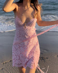 Charming Light Pink A Line Spaghetti Straps Lace Short Homecoming Dress,Vacation Dress,Summer 21h Birthday Dress GG4847