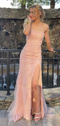 Sweetheart Mermaid Strapless Tulle Lace Applique Slit Long Prom Dress,Party Dress,Formal Evening Dress GG4850
